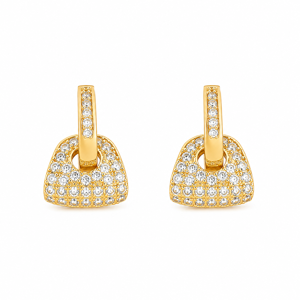 Golden Pavé Lock Drop Earrings