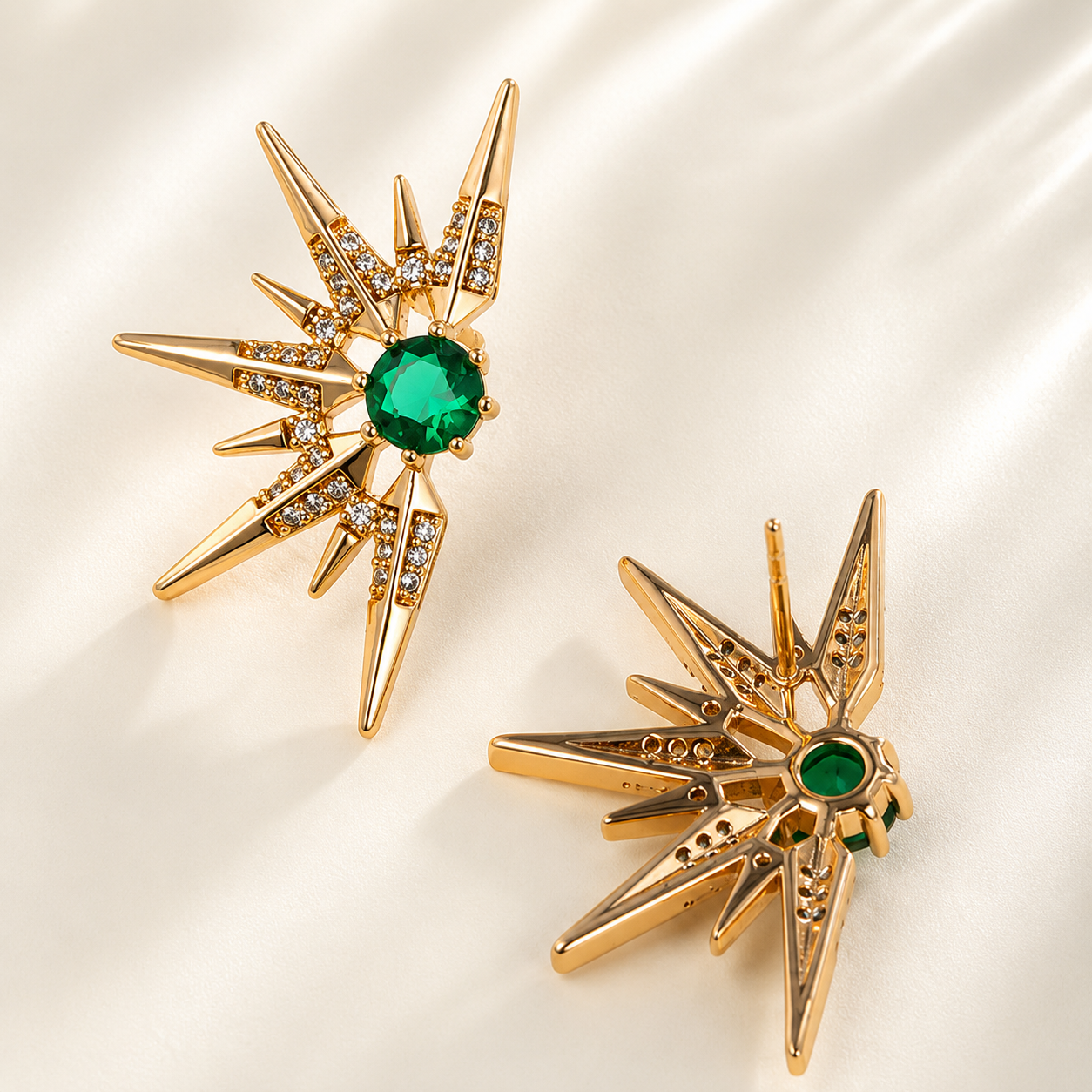 Emerald Starburst Stud Earrings