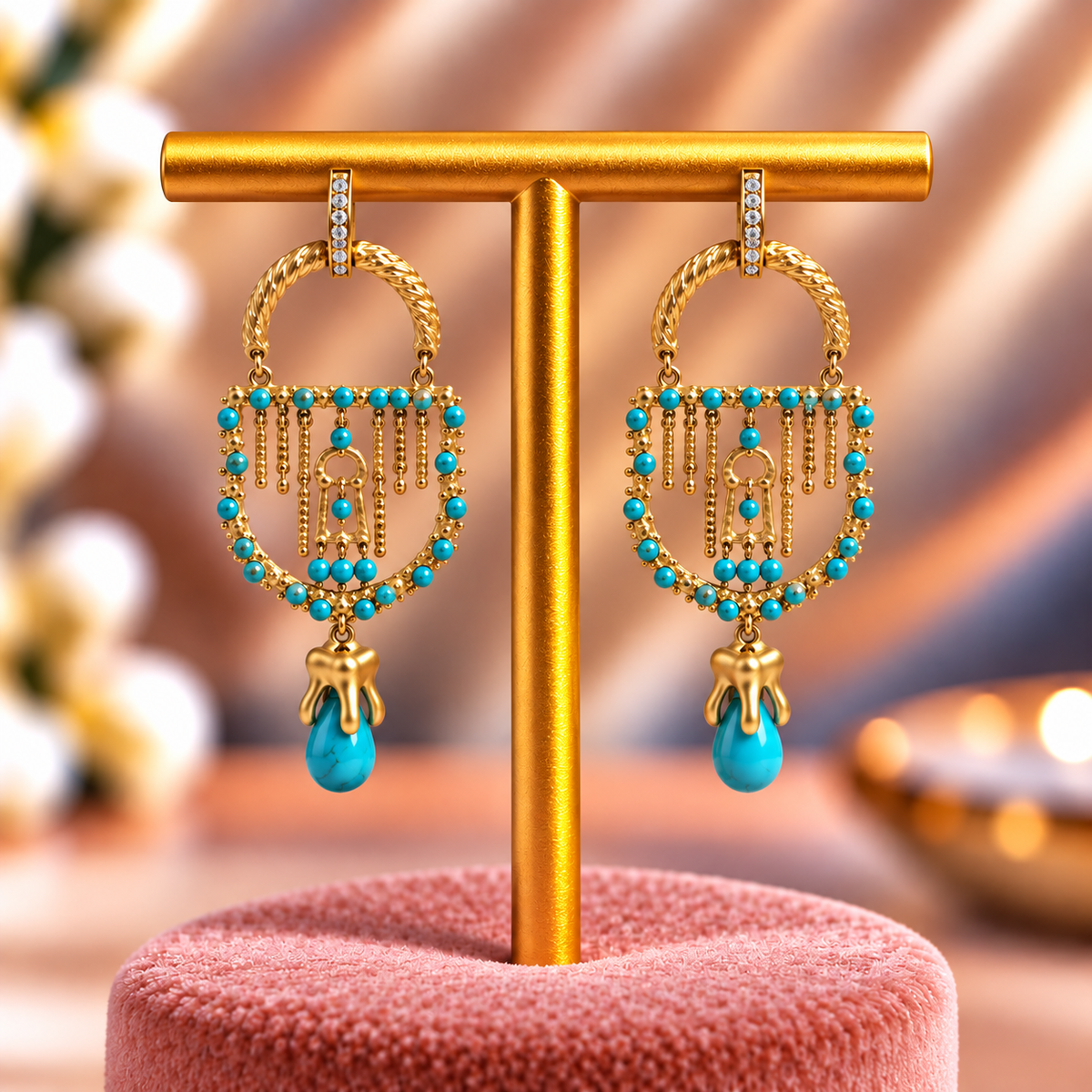 Turquoise Golden Earrings