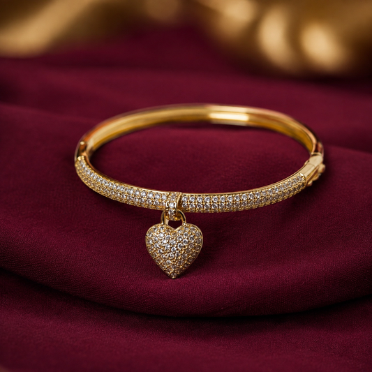 Heart Pave Bangle Bracelet