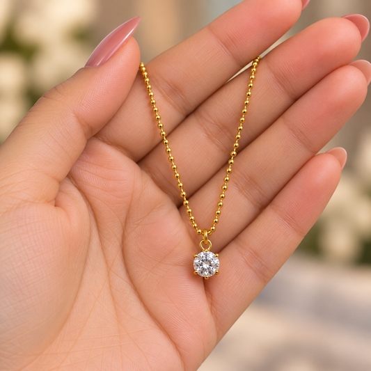 Golden Solitaire Zircon Necklace