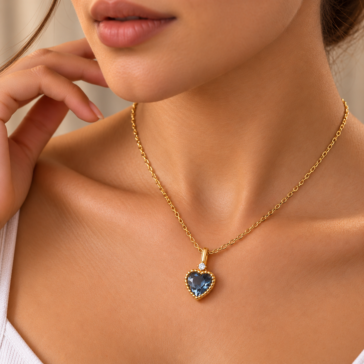 Aquamarine Heart Pendant Necklace