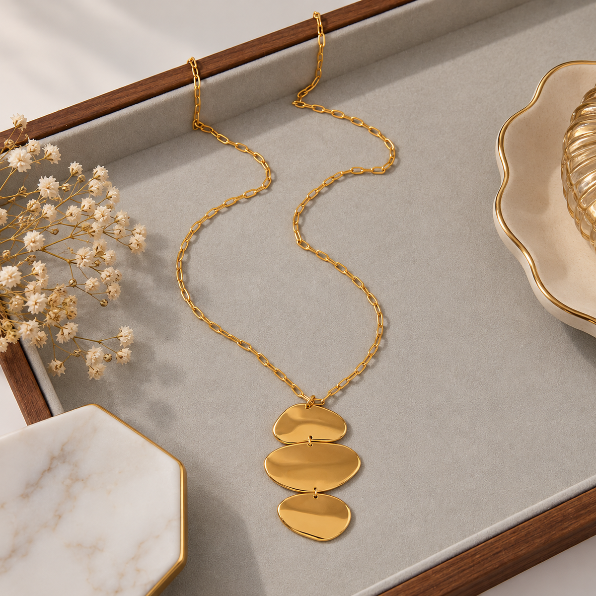 Golden Cascade Disc Necklace