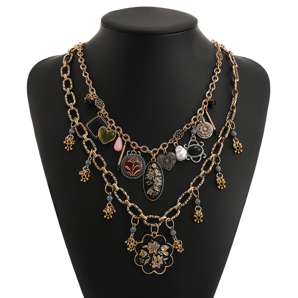 Charm Layered Enamel  Necklace