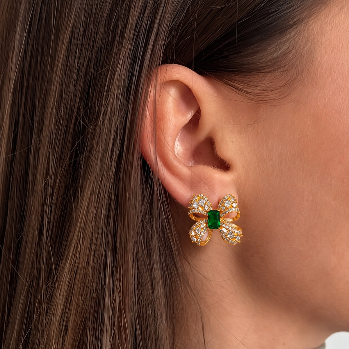 Emerald Bow Earrings