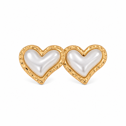 Golden Pearl Heart Earrings