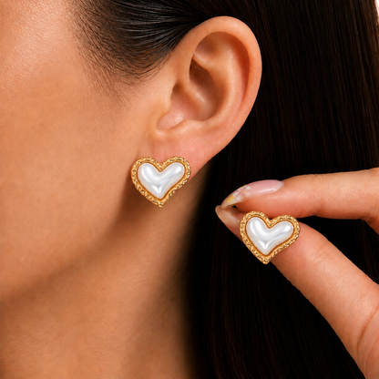 Golden Pearl Heart Earrings