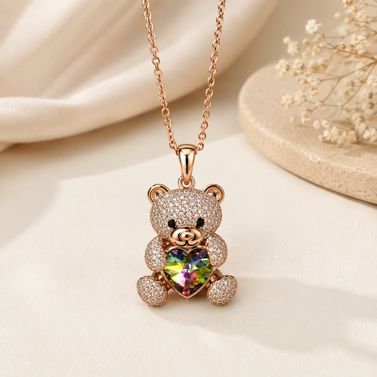 Rainbow Heart Teddy Pendant