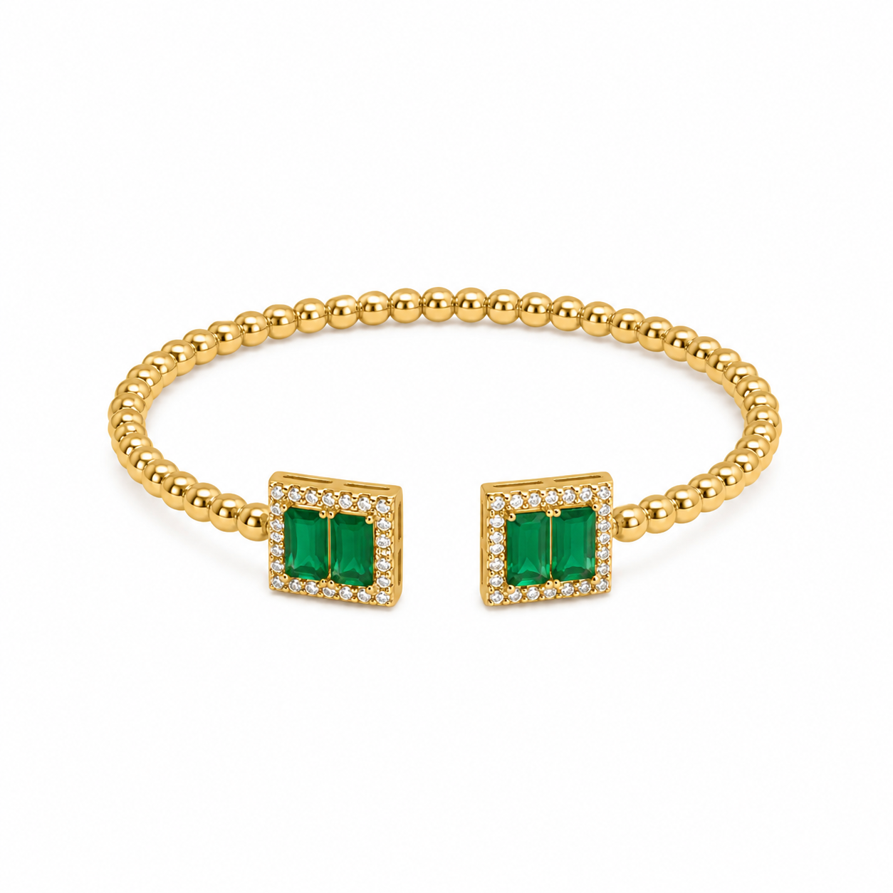 Royal Emerald Twin Stone Open Cuff Bracelet
