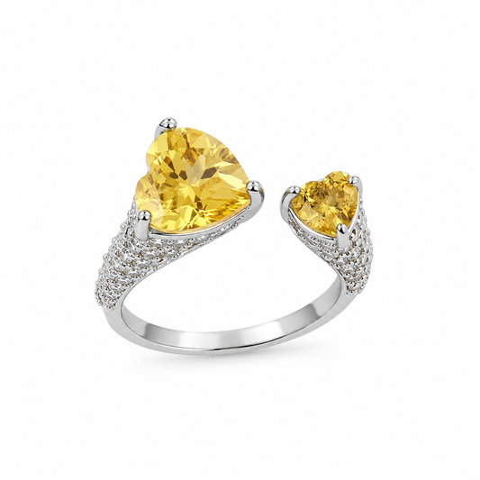 Golden Heart Silver Ring
