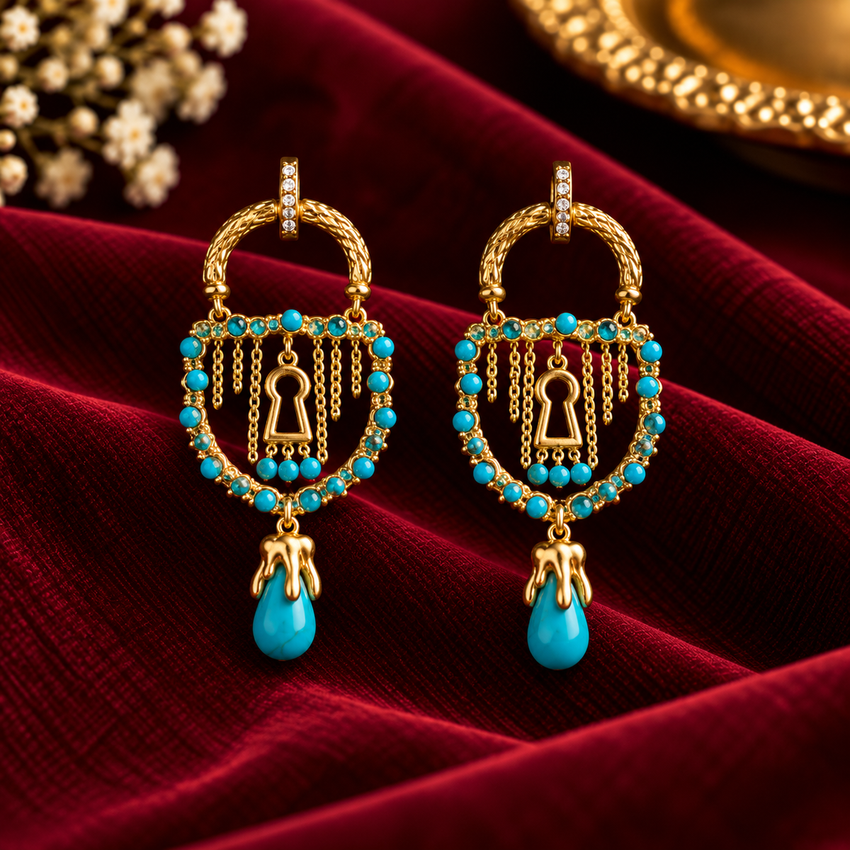 Turquoise Golden Earrings