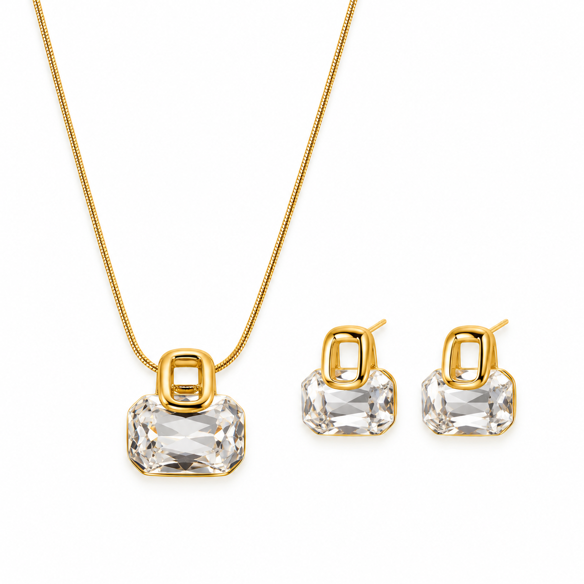 Golden Crystal Necklace Earrings Set