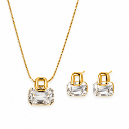 Golden Crystal Necklace Earrings Set