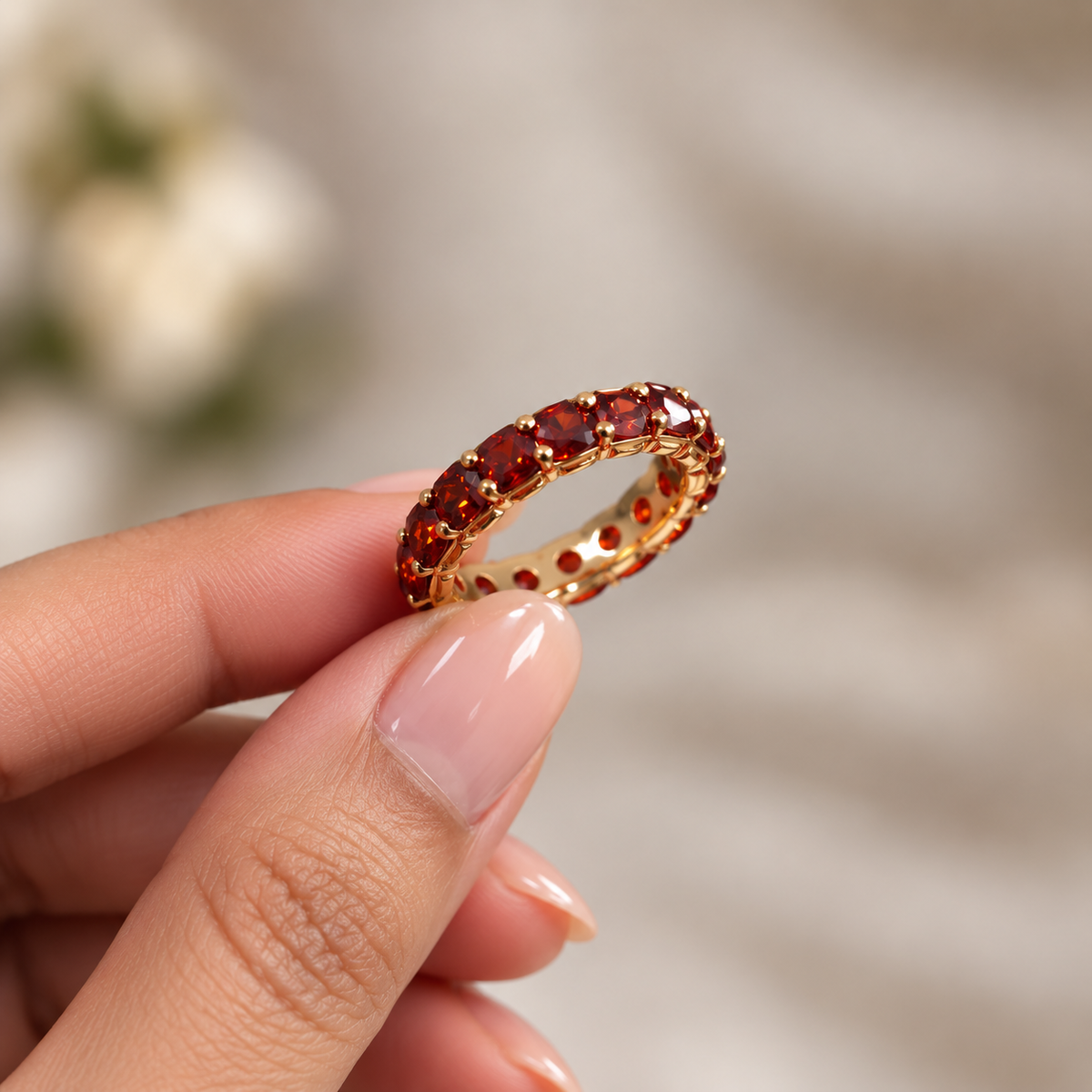 Garnet Glow Eternity Ring
