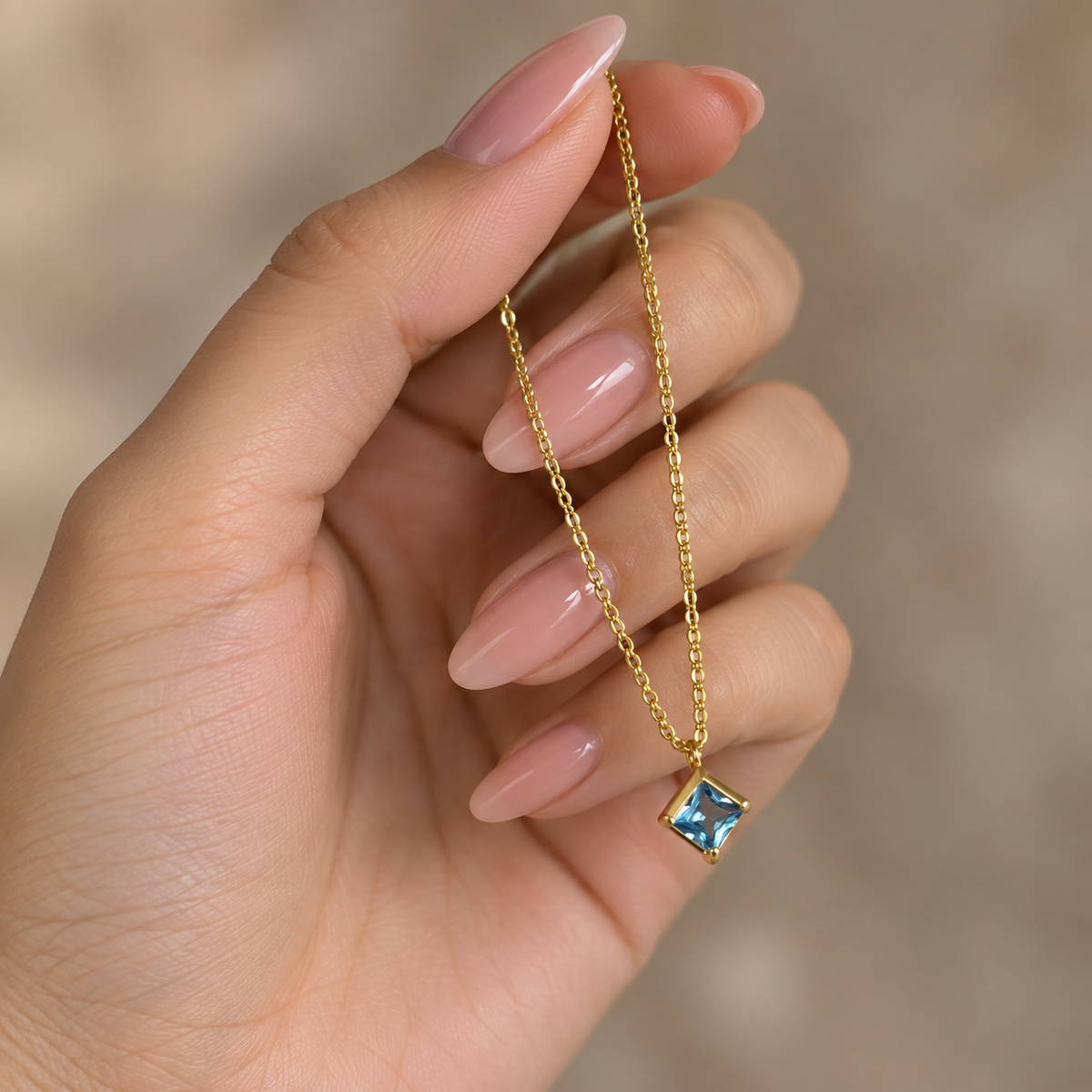 Aquamarine Square Pendant Necklace