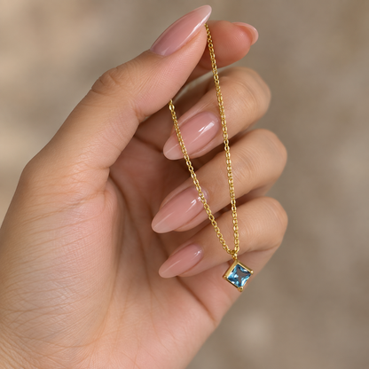 Aquamarine Square Pendant Necklace