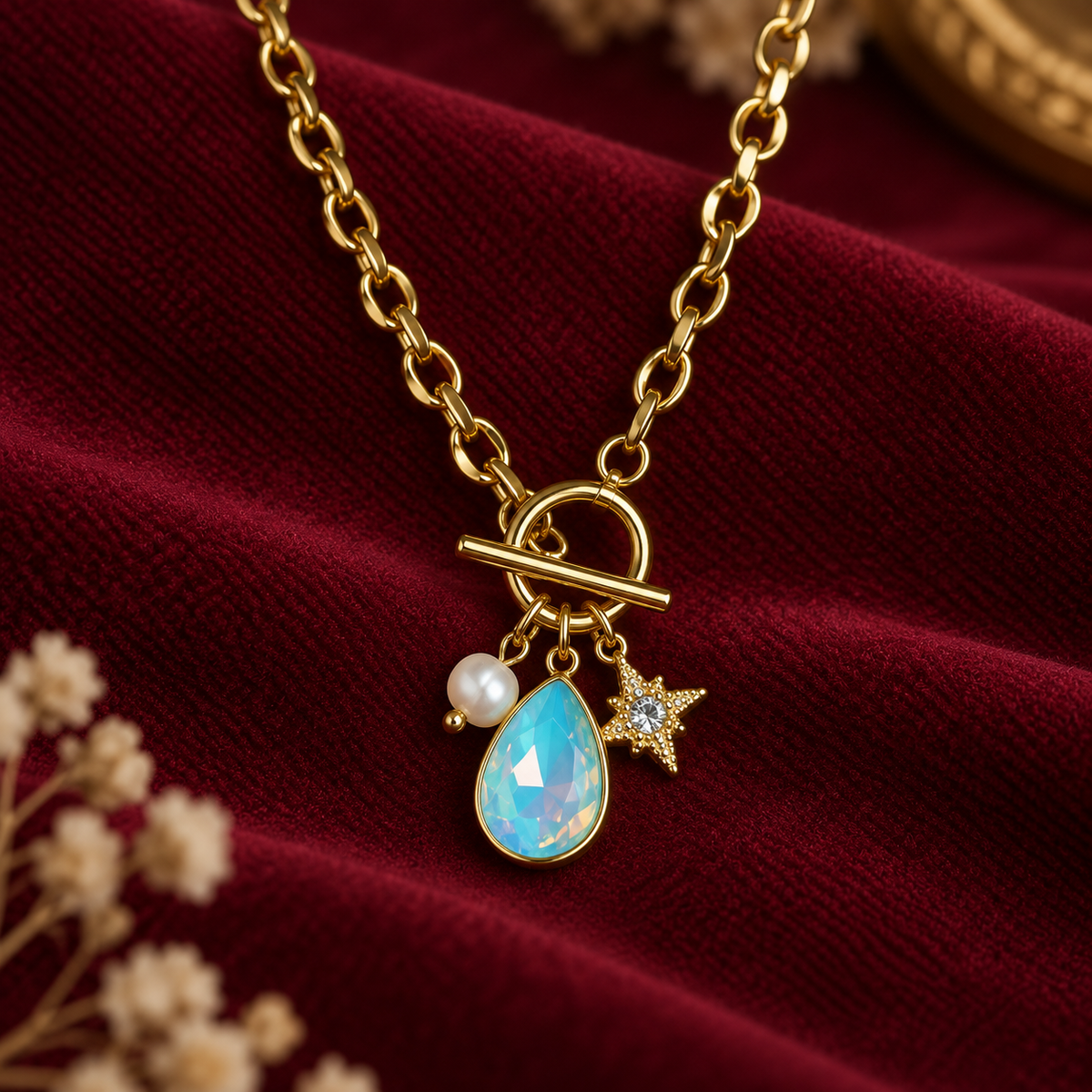 Celestial Aqua Charm Necklace