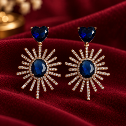 Midnight Sapphire Sunburst Earrings