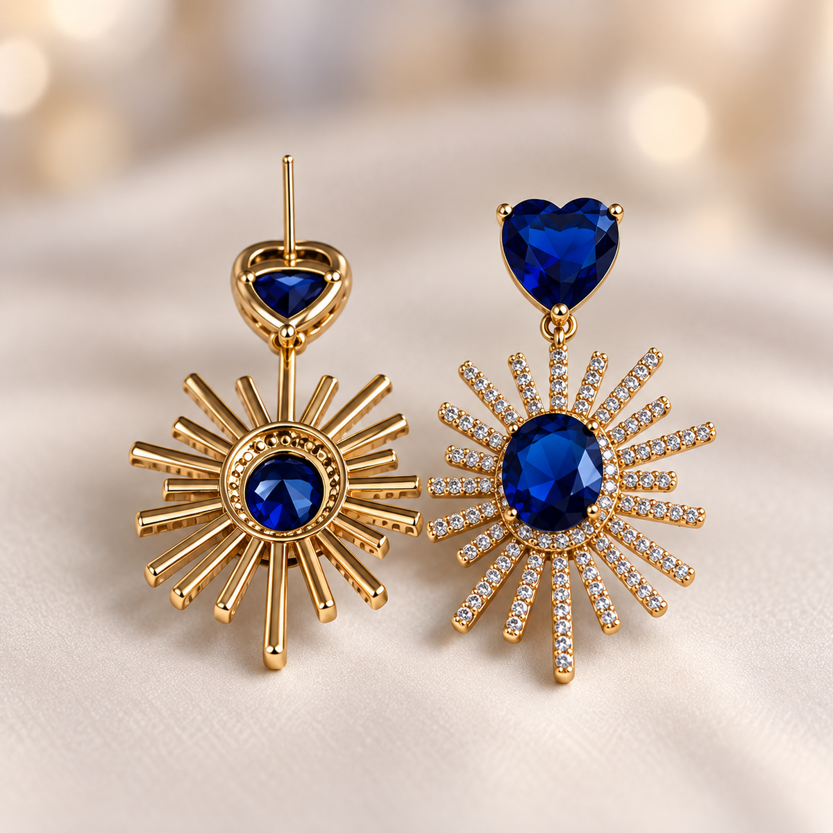 Midnight Sapphire Sunburst Earrings