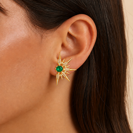 Emerald Starburst Stud Earrings