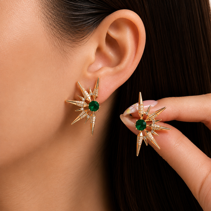 Emerald Starburst Stud Earrings