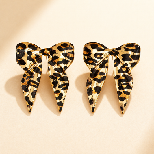 Leopard Print Bow Tie Stud Earrings
