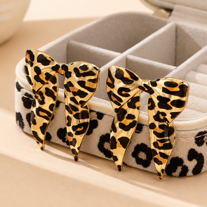 Leopard Print Bow Tie Stud Earrings