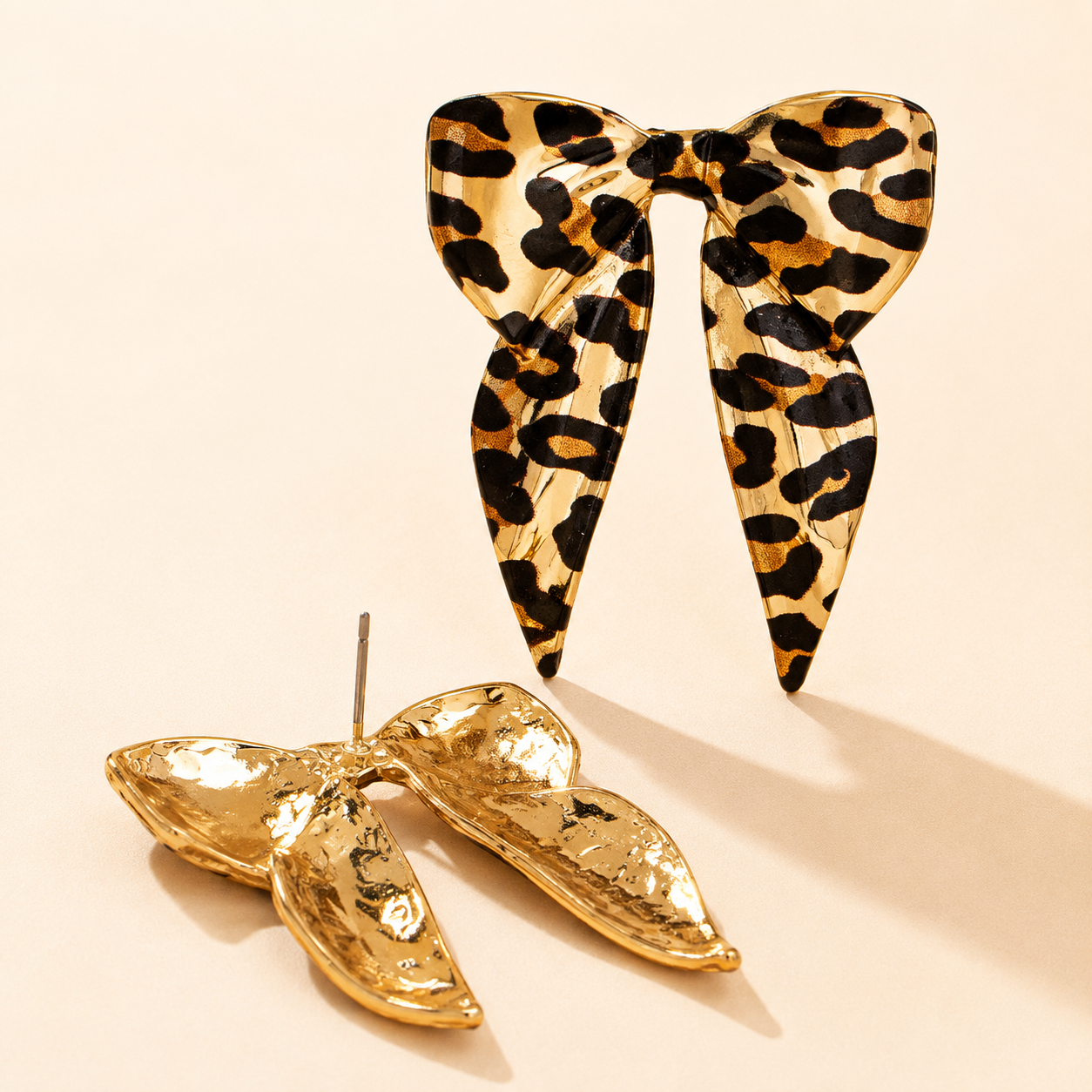 Leopard Print Bow Tie Stud Earrings