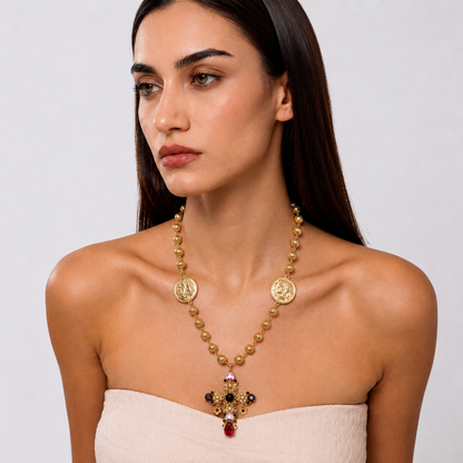 Retro Cross Charm  Necklace