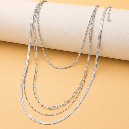 Silver Layered Chain Necklace