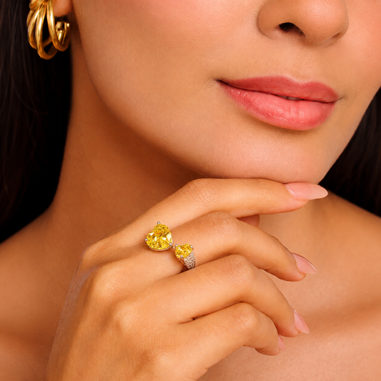 Golden Heart Silver Ring