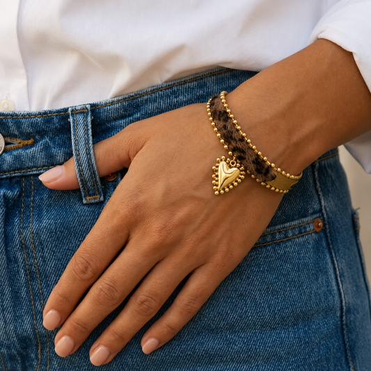 Leopard Print Heart Bracelet