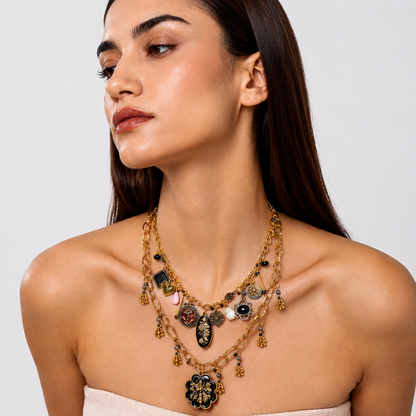 Charm Layered Enamel  Necklace