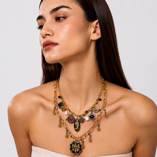 Charm Layered Enamel  Necklace