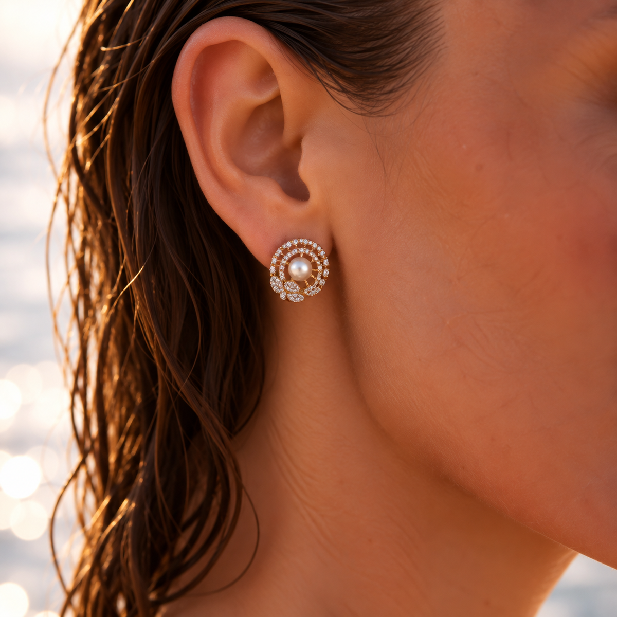 Golden Pearl Stud Earrings
