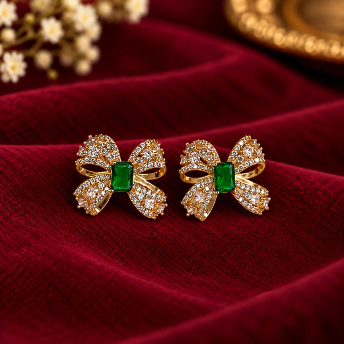 Emerald Bow Earrings