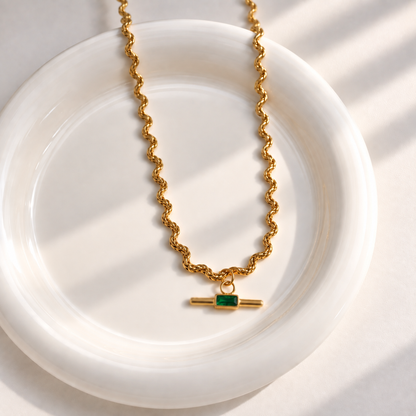 Emerald Bar Twist Necklace