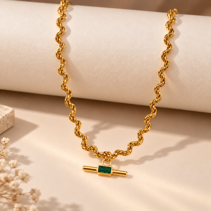 Emerald Bar Twist Necklace