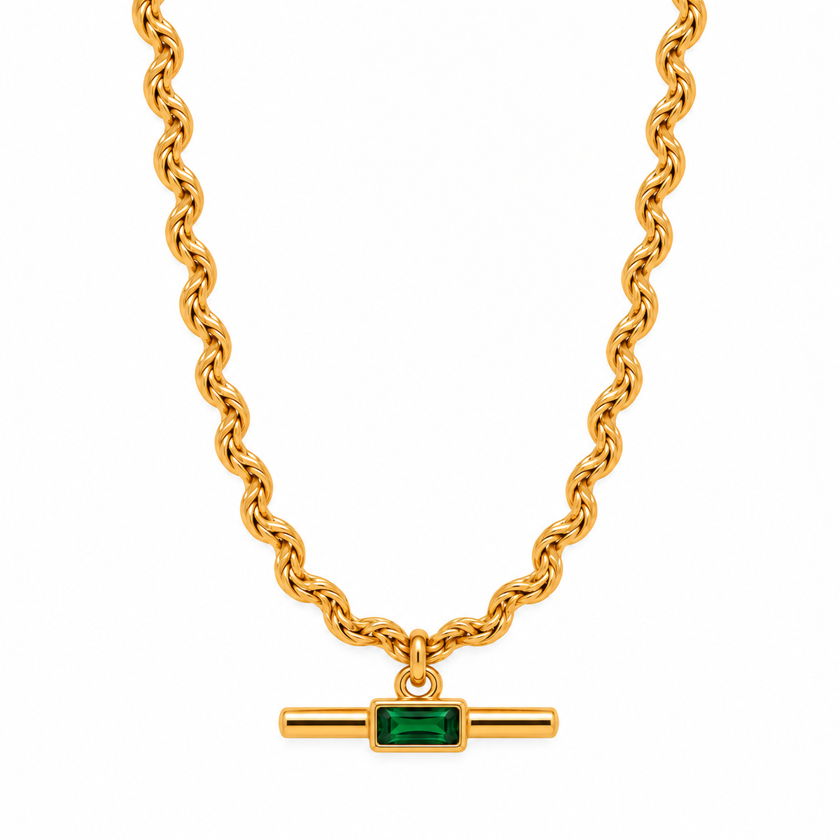 Emerald Bar Twist Necklace