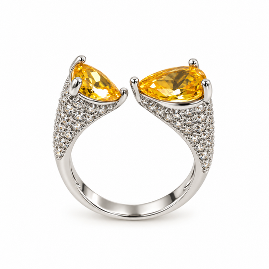 Golden Heart Silver Ring