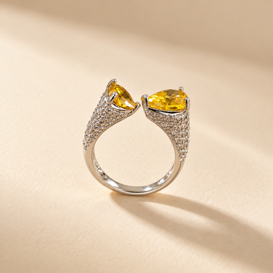 Golden Heart Silver Ring