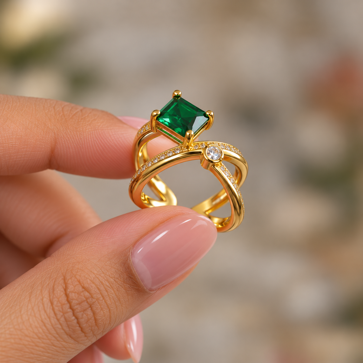 Emerald Crossover Ring