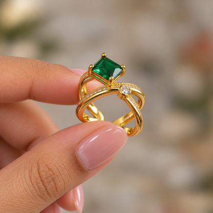 Emerald Crossover Ring