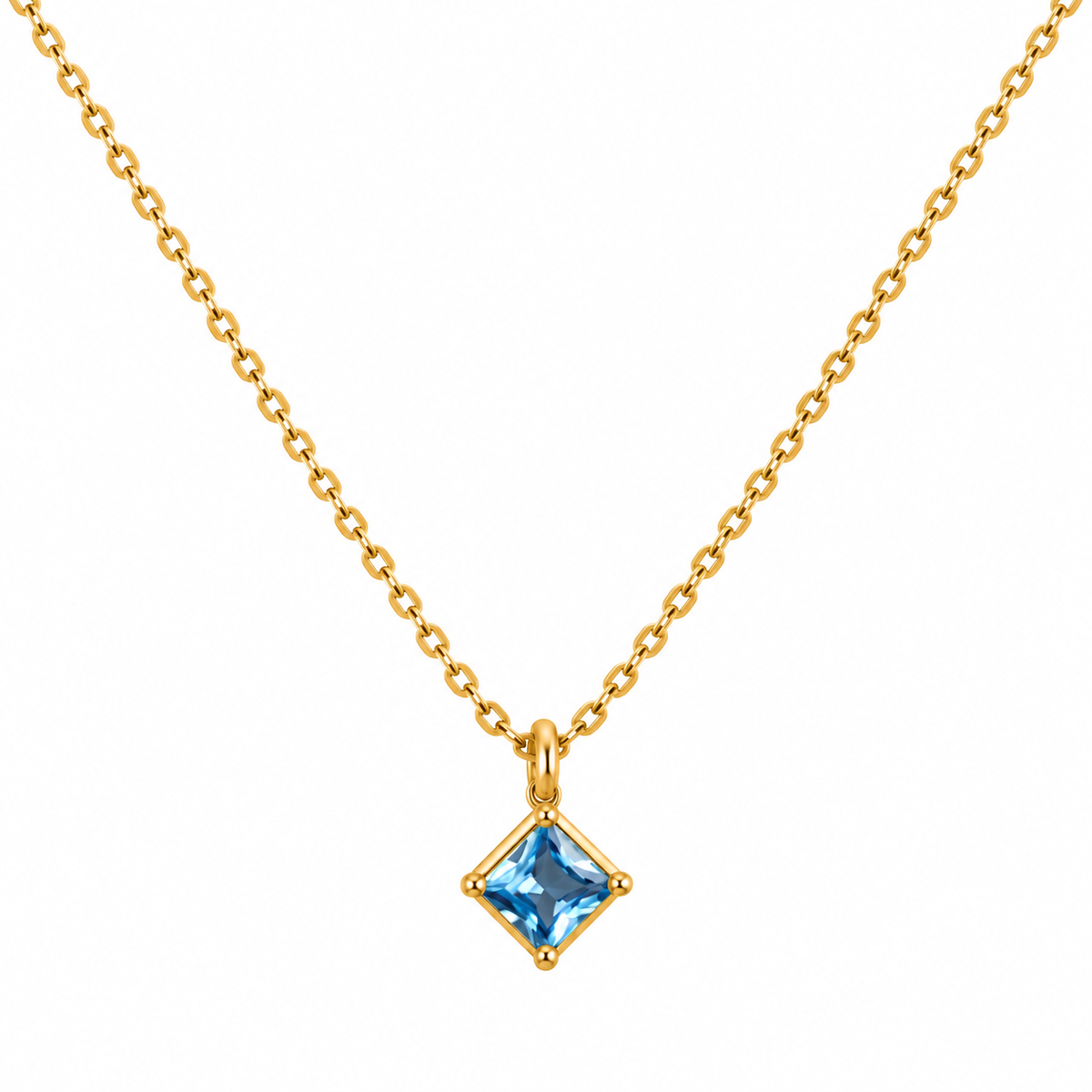 Aquamarine Square Pendant Necklace