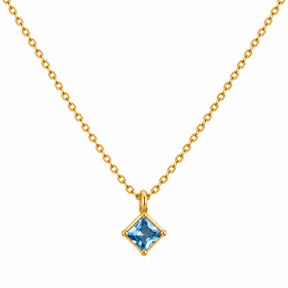 Aquamarine Square Pendant Necklace