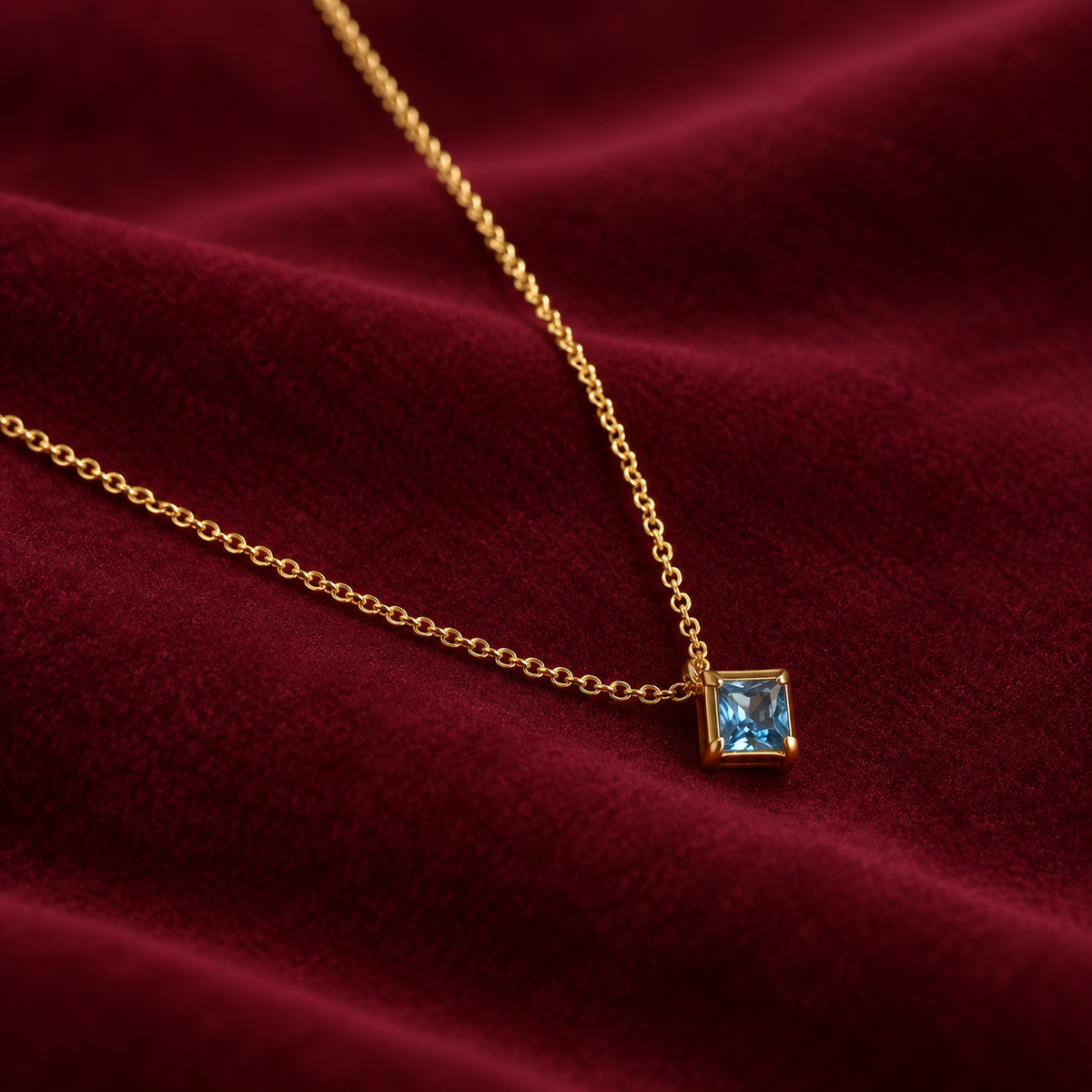 Aquamarine Square Pendant Necklace