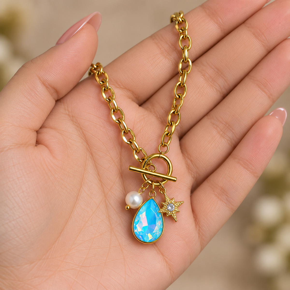 Celestial Aqua Charm Necklace