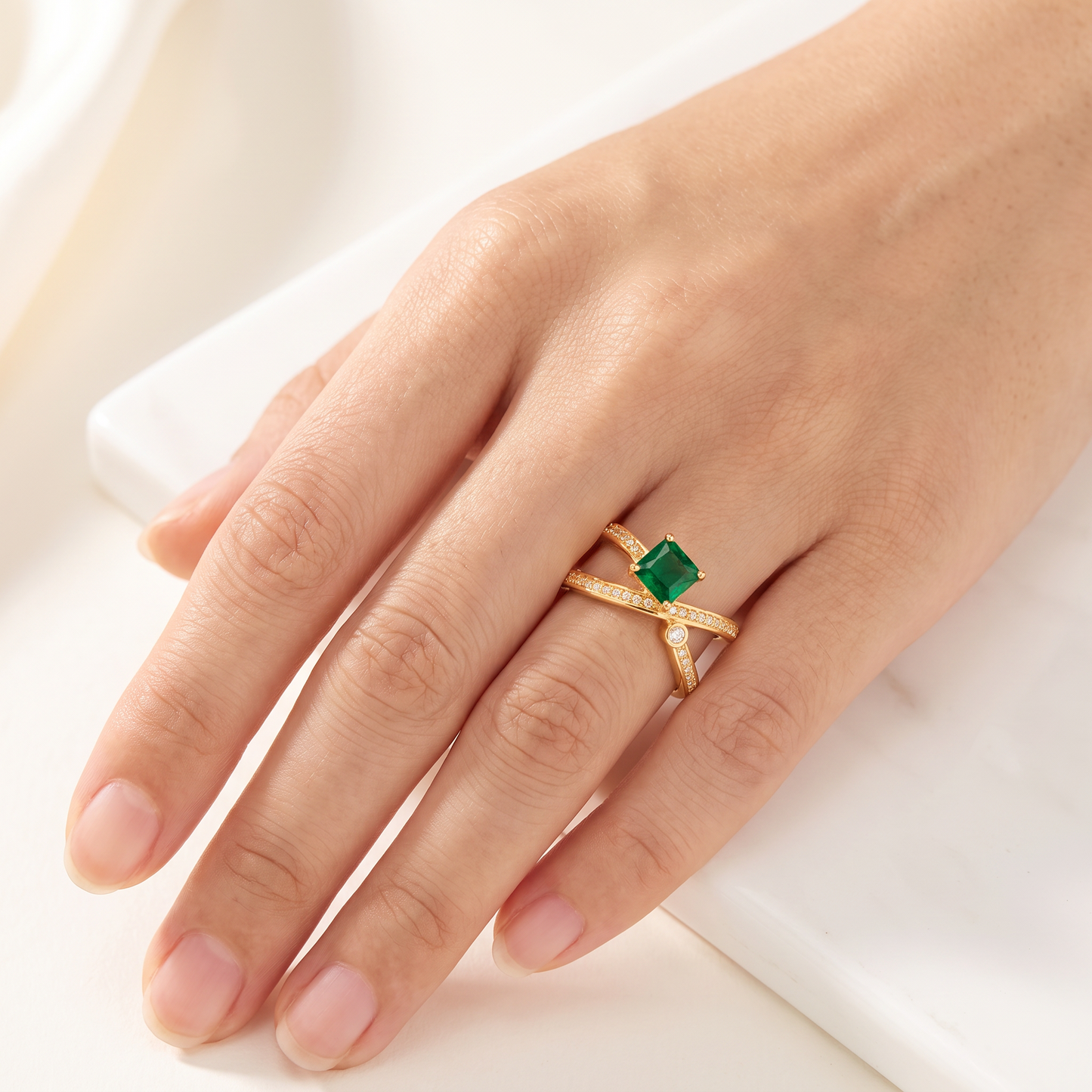 Emerald Crossover Ring