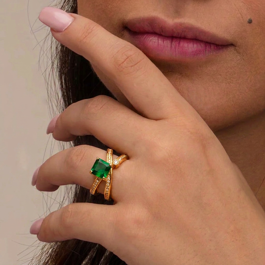 Emerald Crossover Ring
