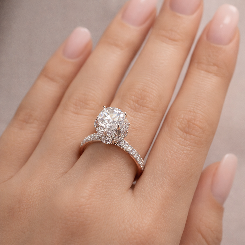 Aurora Halo Solitaire Ring